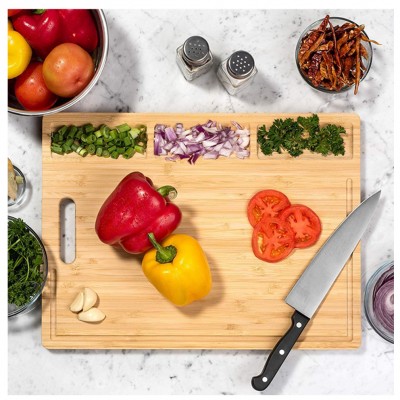 Bamboo Cutting Board With Three Compartments and Grooves